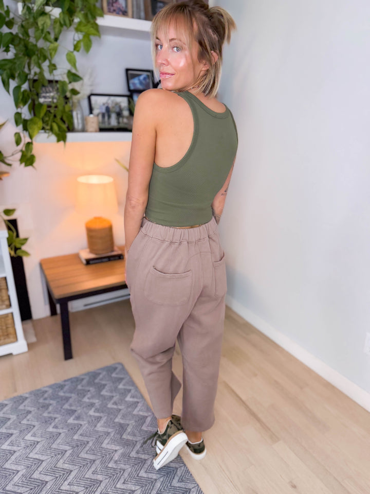 Chevron High Neck Crop Top Brami- DUSTY OLIVE