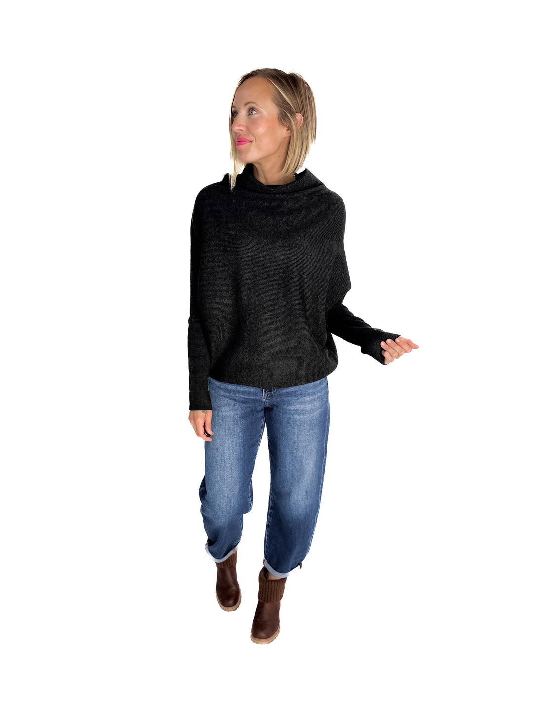 Wrenley Dolman Knit Sweater- CHARCOAL