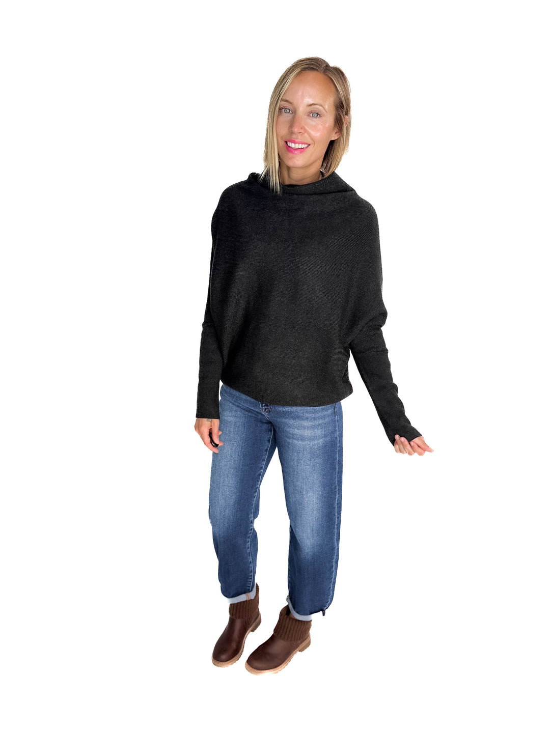 Wrenley Dolman Knit Sweater- CHARCOAL
