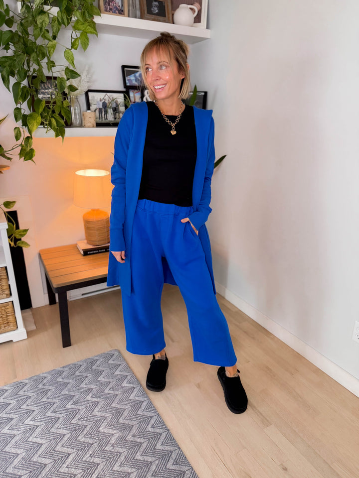 MONO B Whistler Longline Hoodie Cardigan- DEEP INDIGO