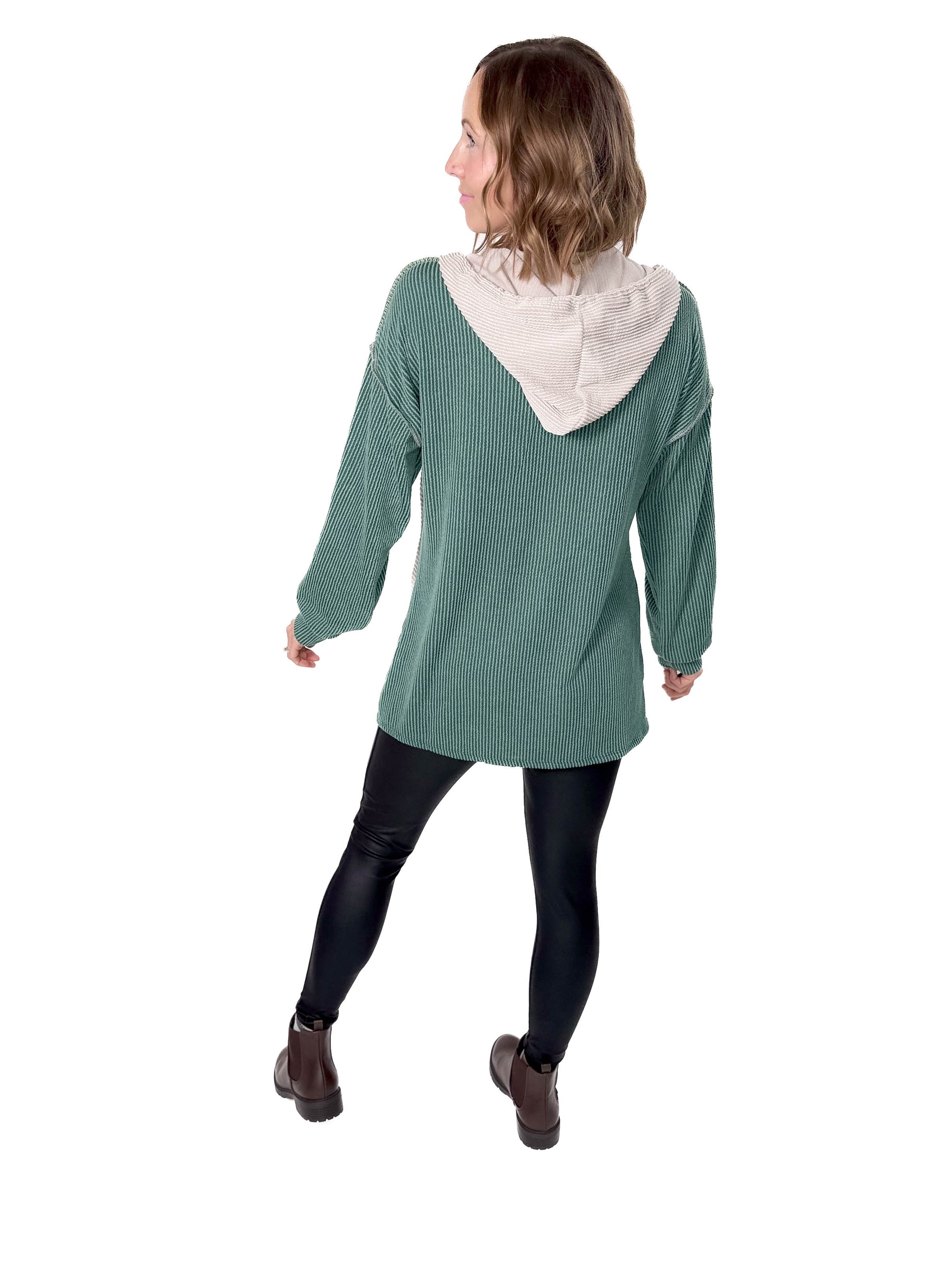 Taylor Contrast Hooded Long Sleeve- HUNTER GREEN