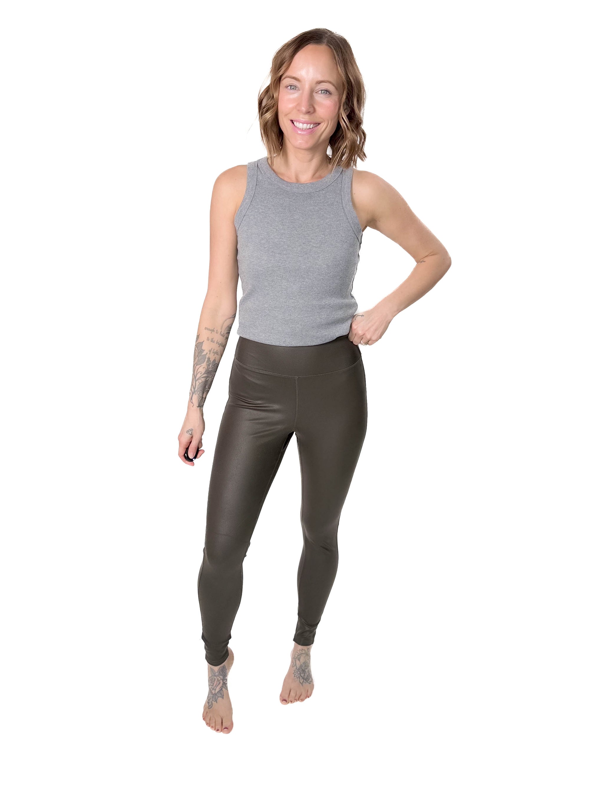 THREAD & SUPPLY Ava Faux Leather Leggings- OLIVE-FINAL SALE