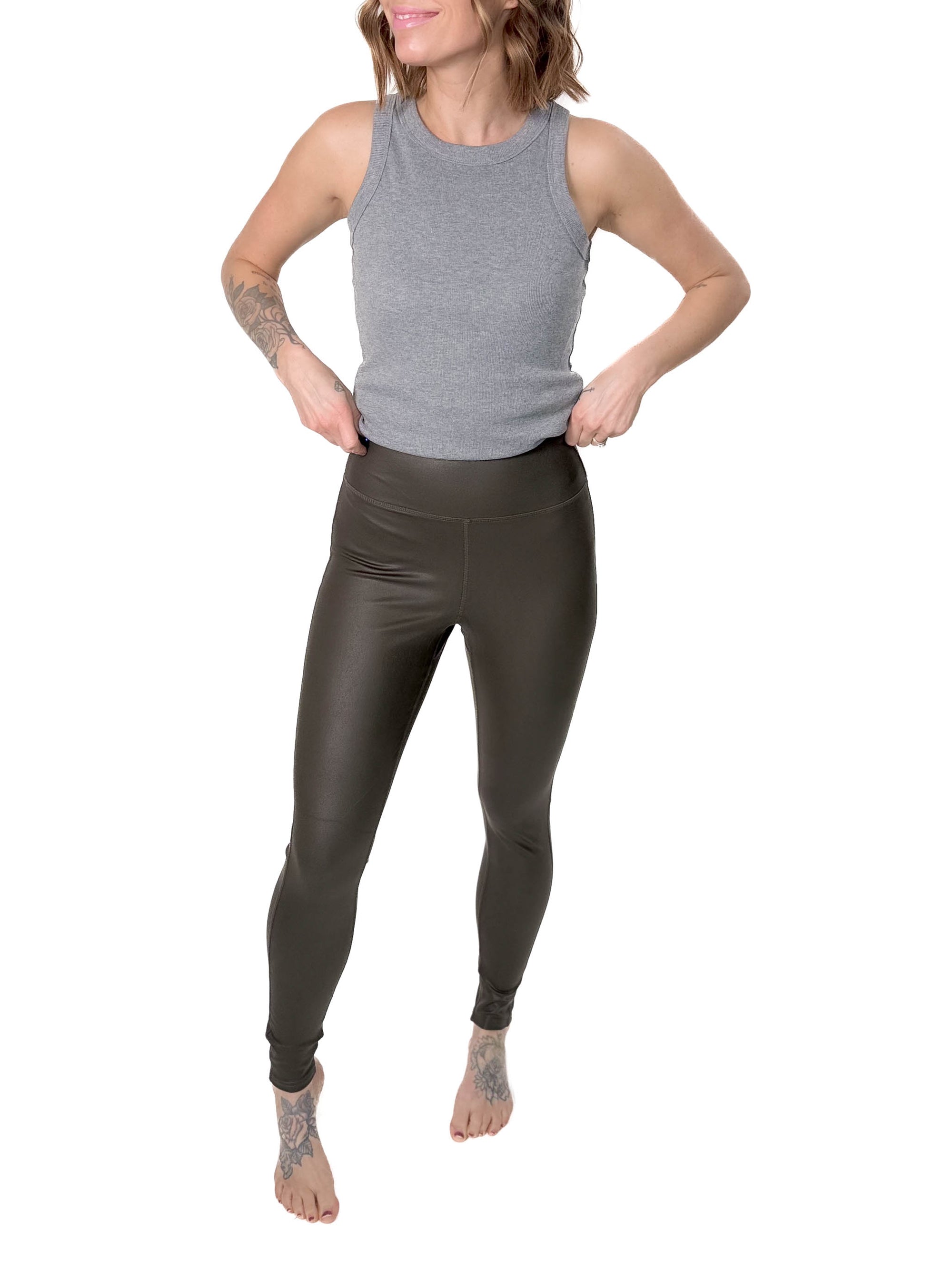 THREAD & SUPPLY Ava Faux Leather Leggings- OLIVE-FINAL SALE