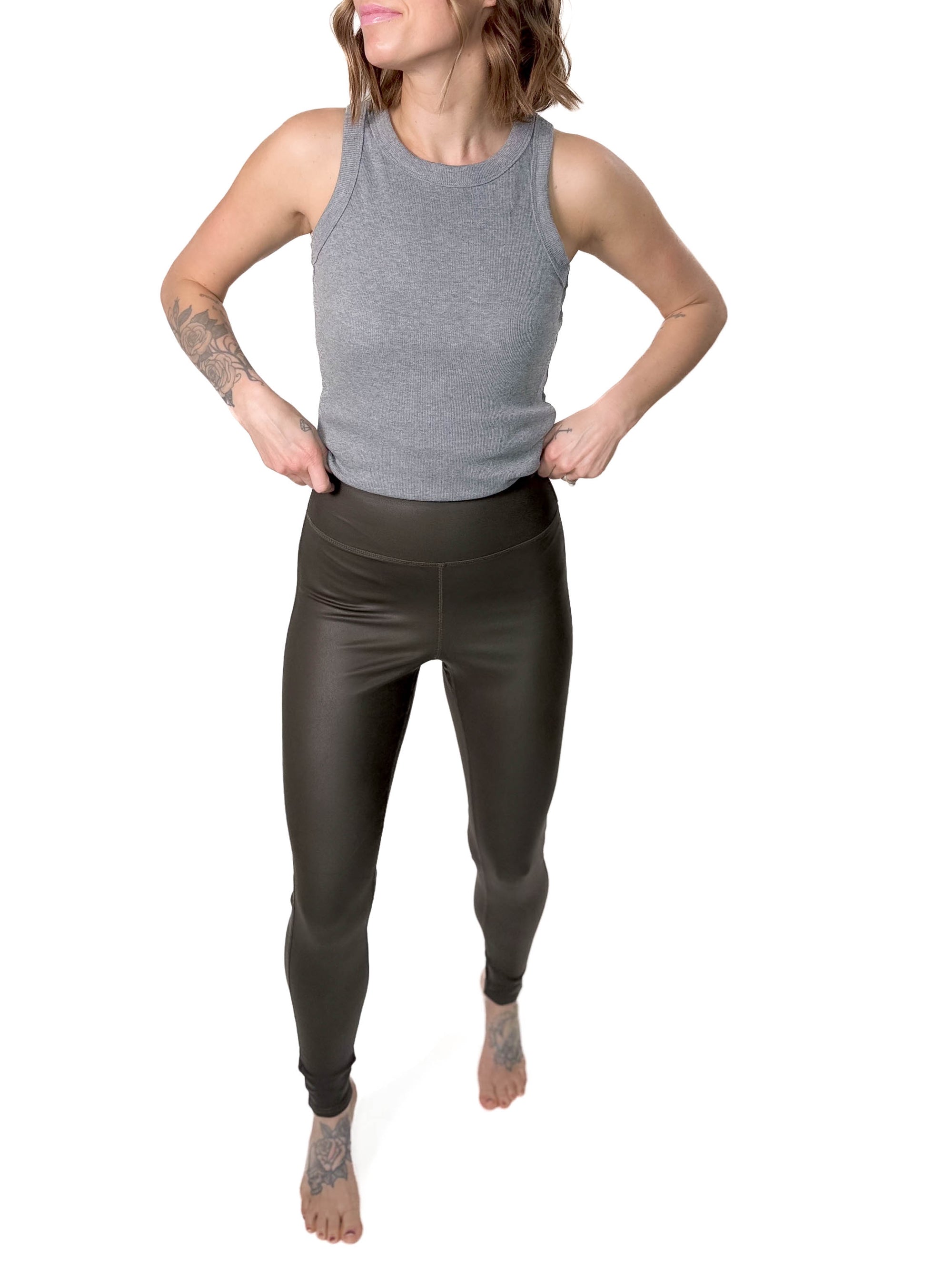 THREAD & SUPPLY Ava Faux Leather Leggings- OLIVE-FINAL SALE