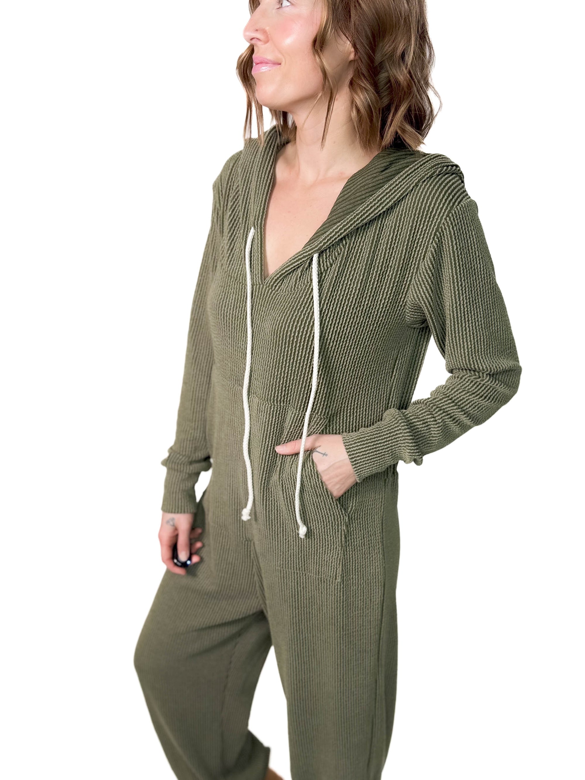 Hayden Ribbed Jumpsuit- OLIVE