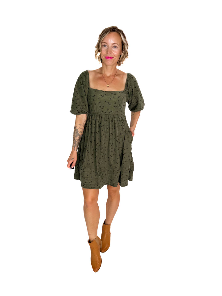 Ashby Corded Baby Doll Dress- OLIVE