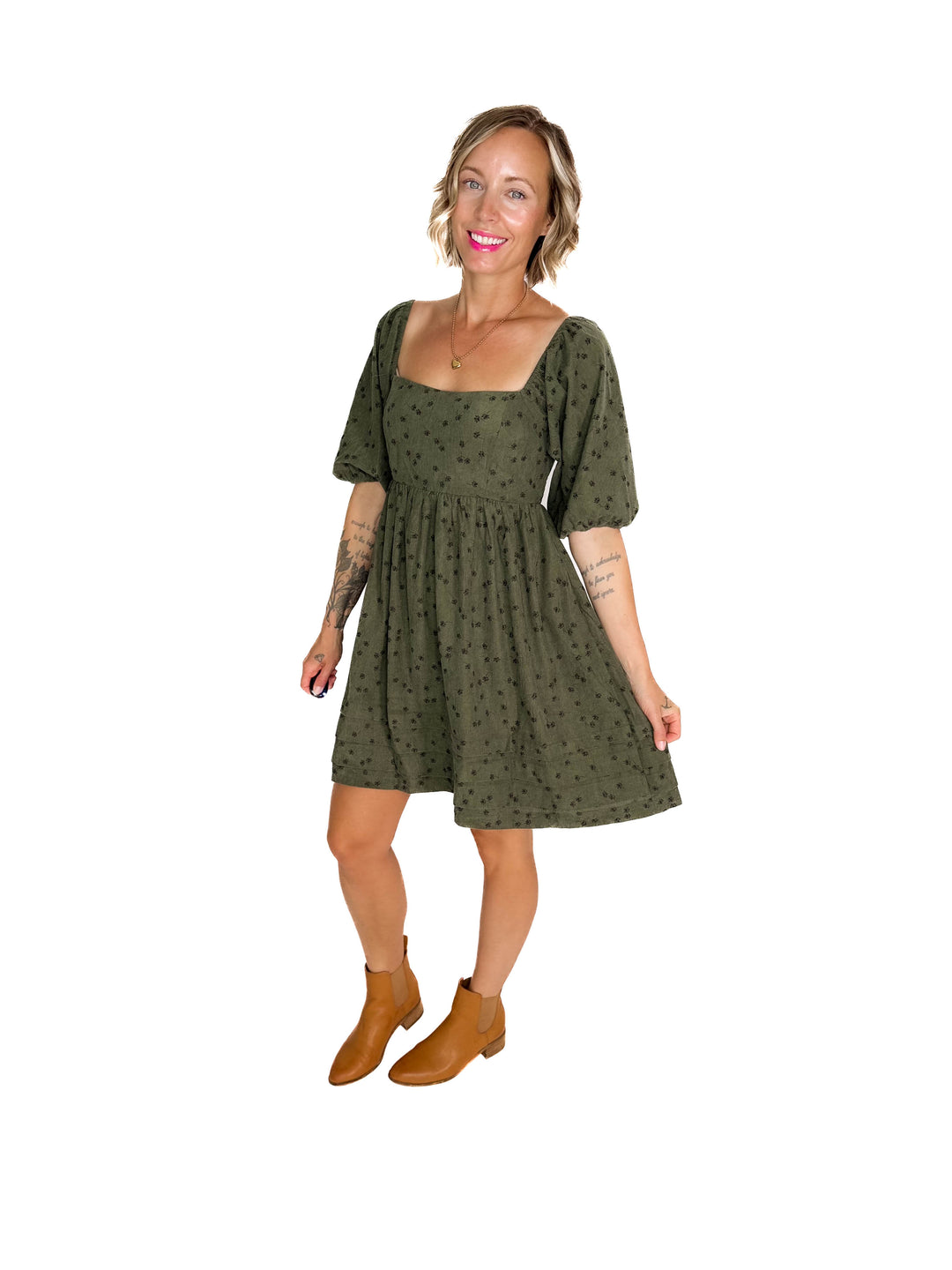 Ashby Corded Baby Doll Dress- OLIVE