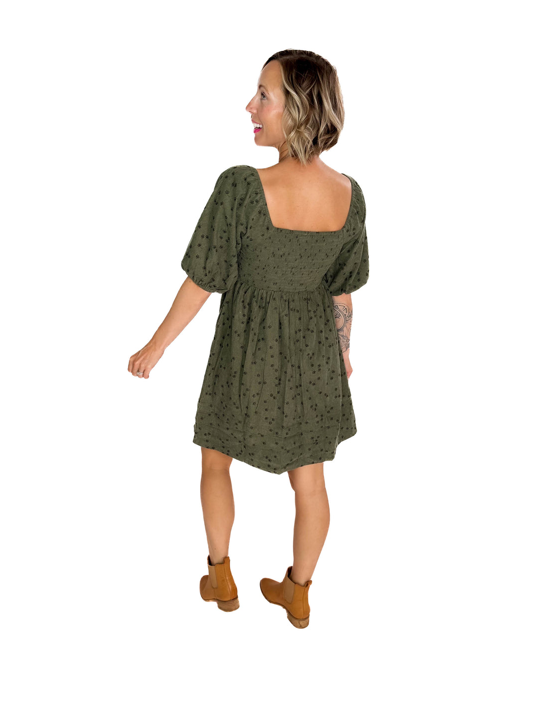 Ashby Corded Baby Doll Dress- OLIVE