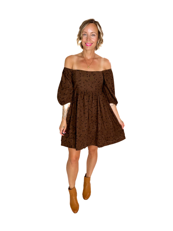 Ashby Corded Baby Doll Dress- MOCHA