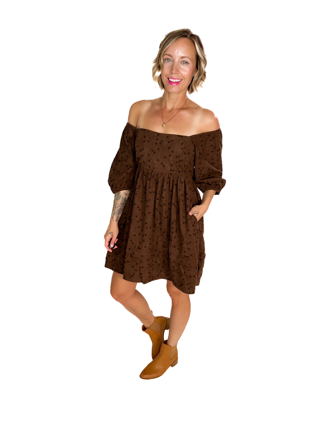 Ashby Corded Baby Doll Dress- MOCHA