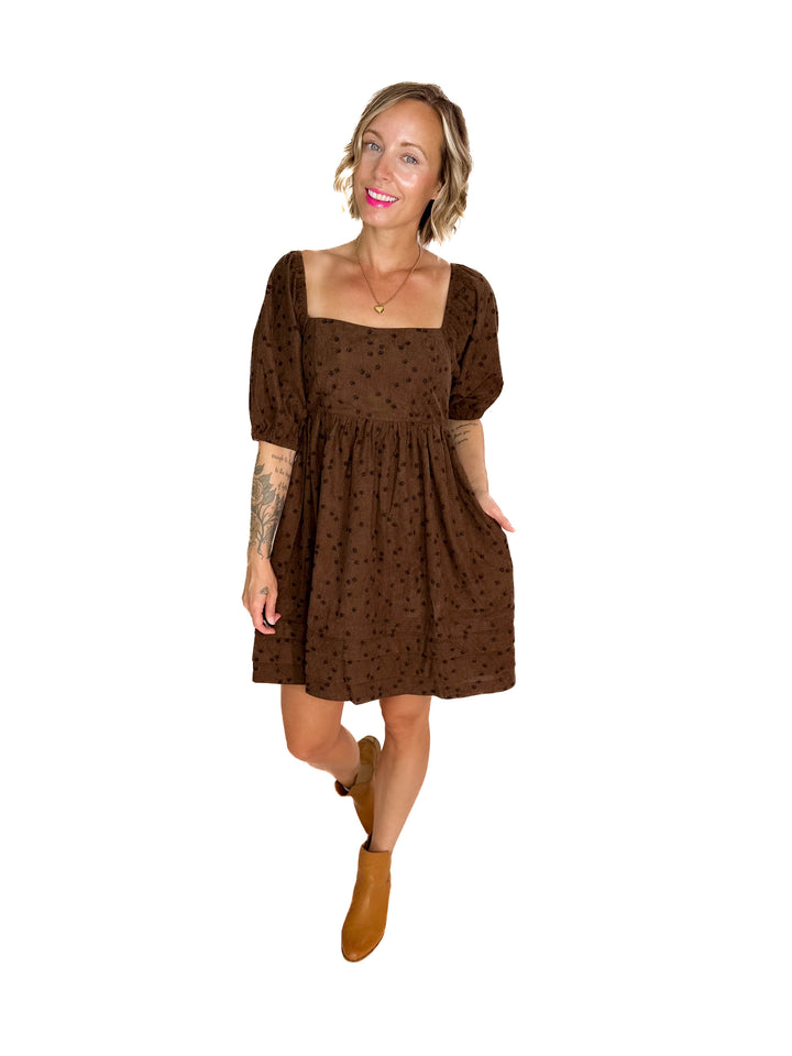 Ashby Corded Baby Doll Dress- MOCHA