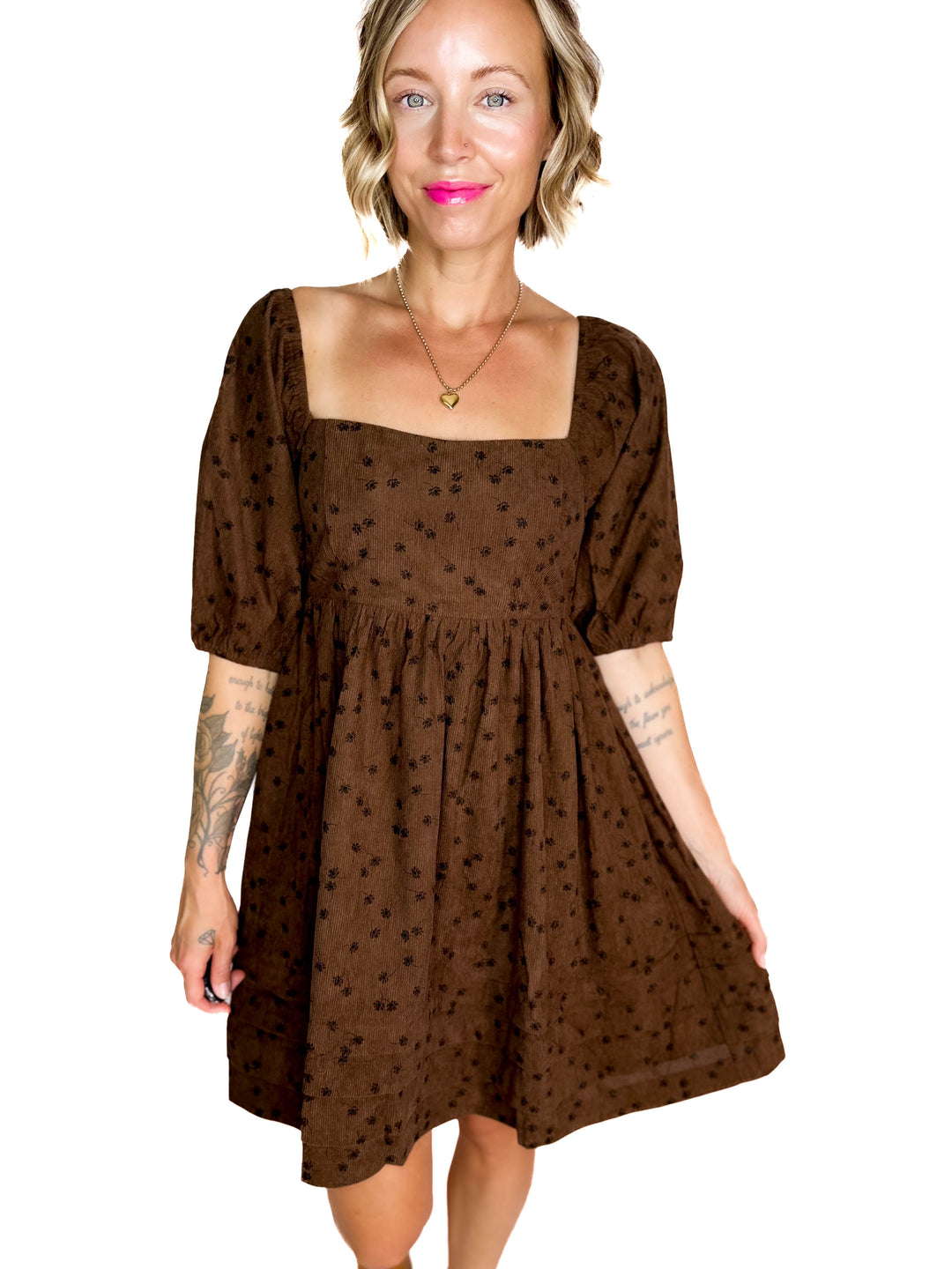 Ashby Corded Baby Doll Dress- MOCHA