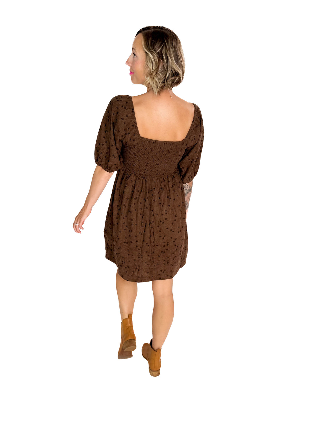 Ashby Corded Baby Doll Dress- MOCHA