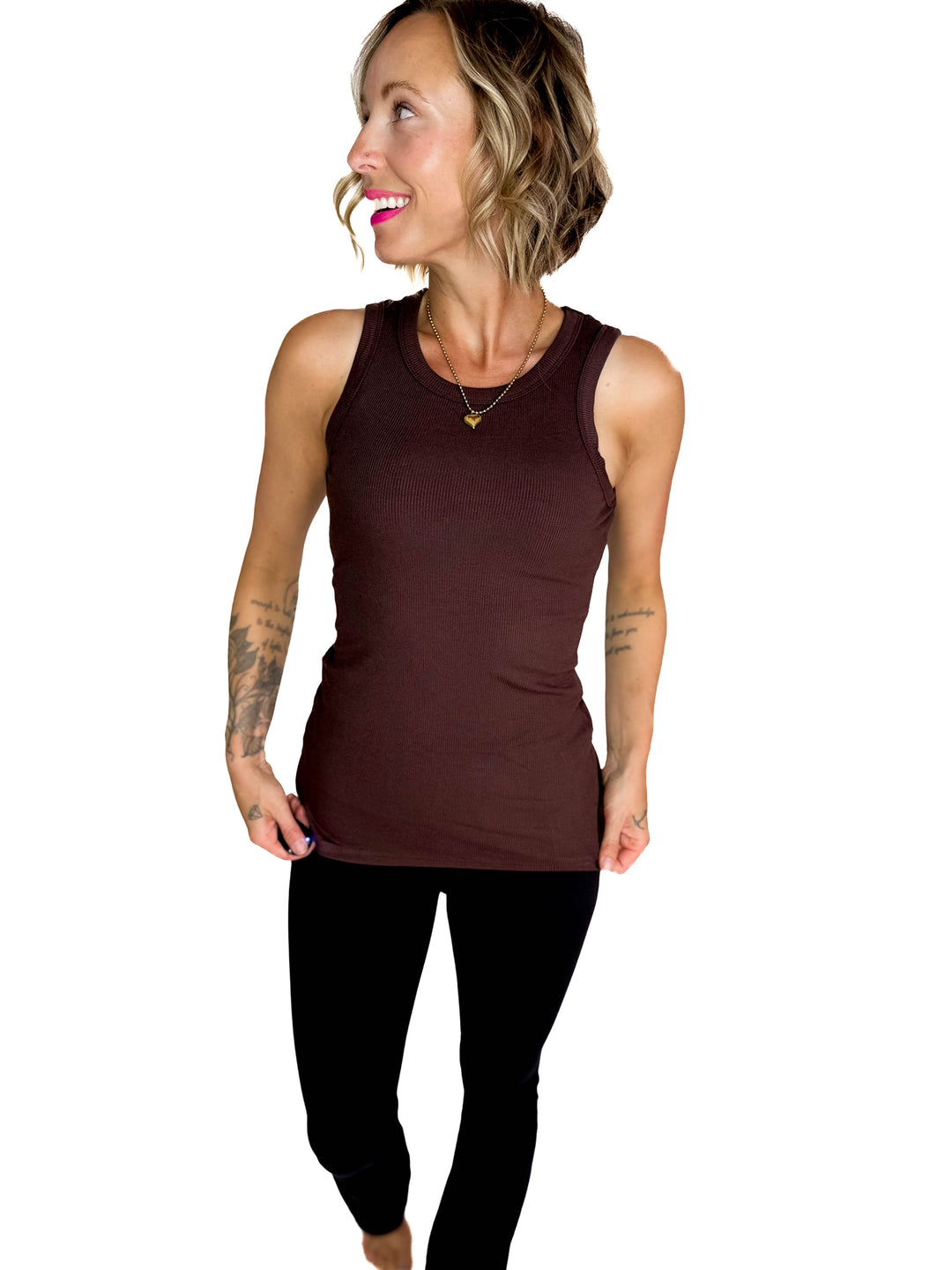 MONO B Kyrie Essential Ribbed Tank- ESPRESSO