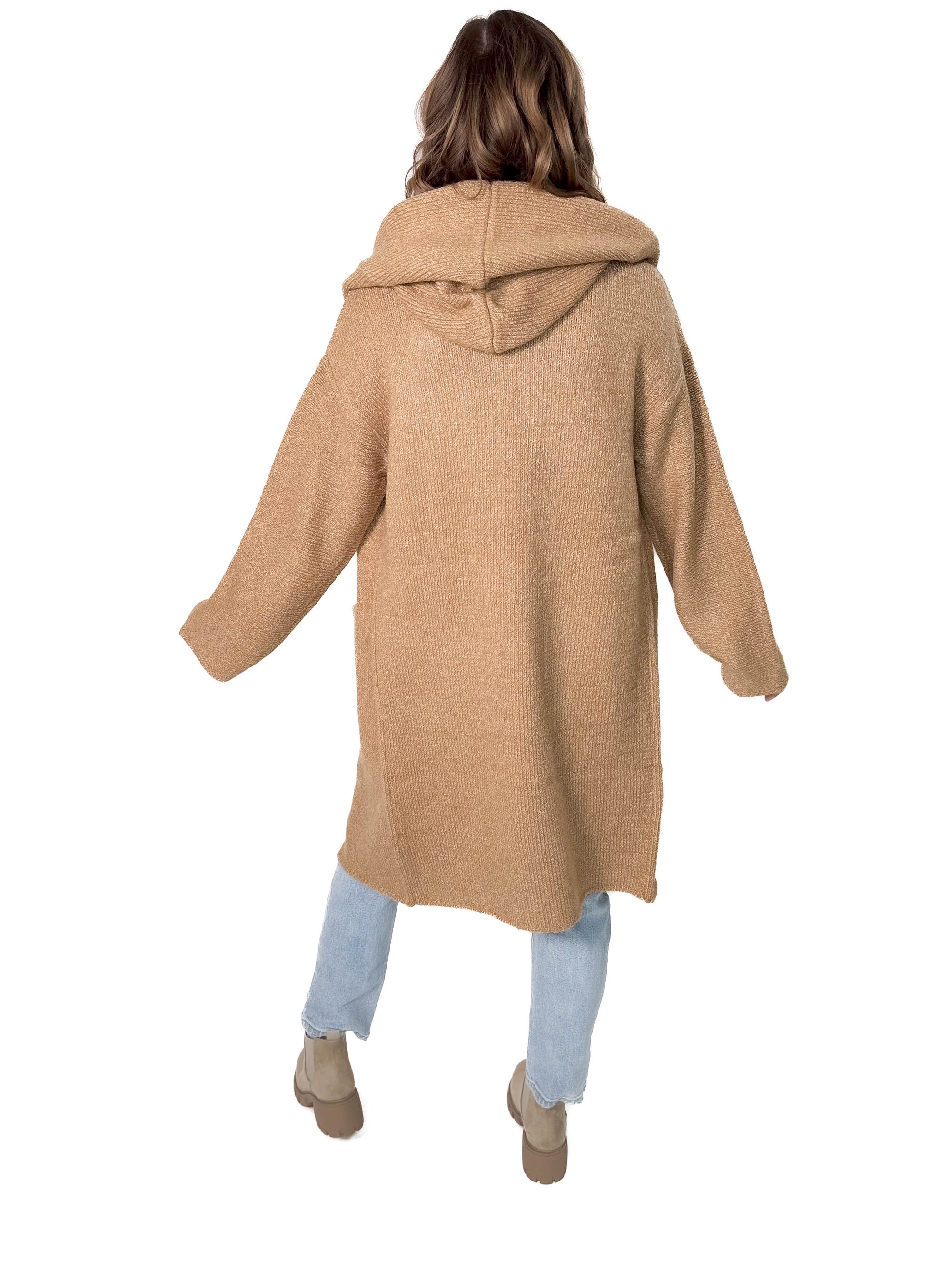 Ellesbeth Oversized Two Pocket Hooded Coatigan- CAMEL