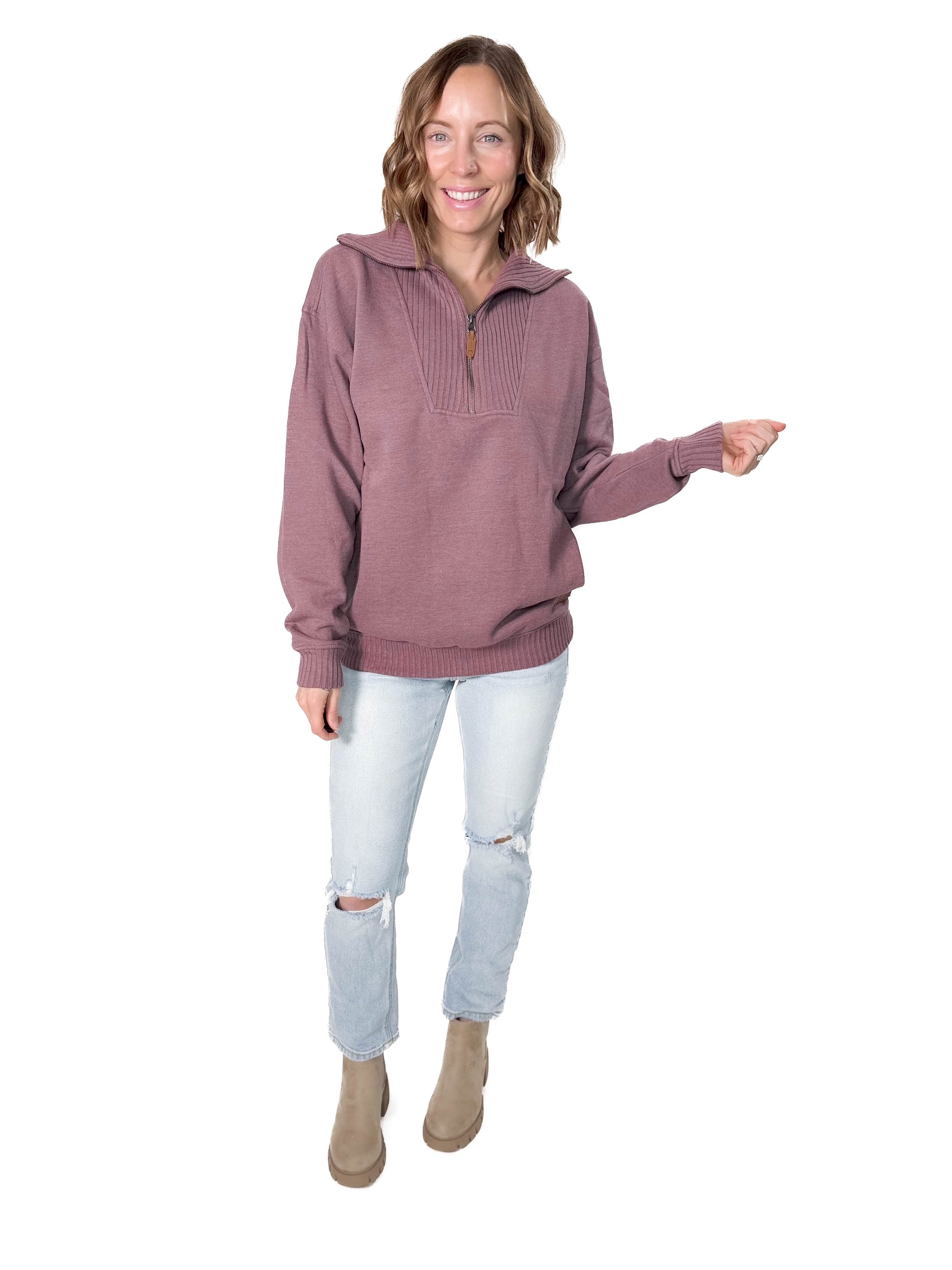 Thelma Mock Neck Fleece- MAUVE