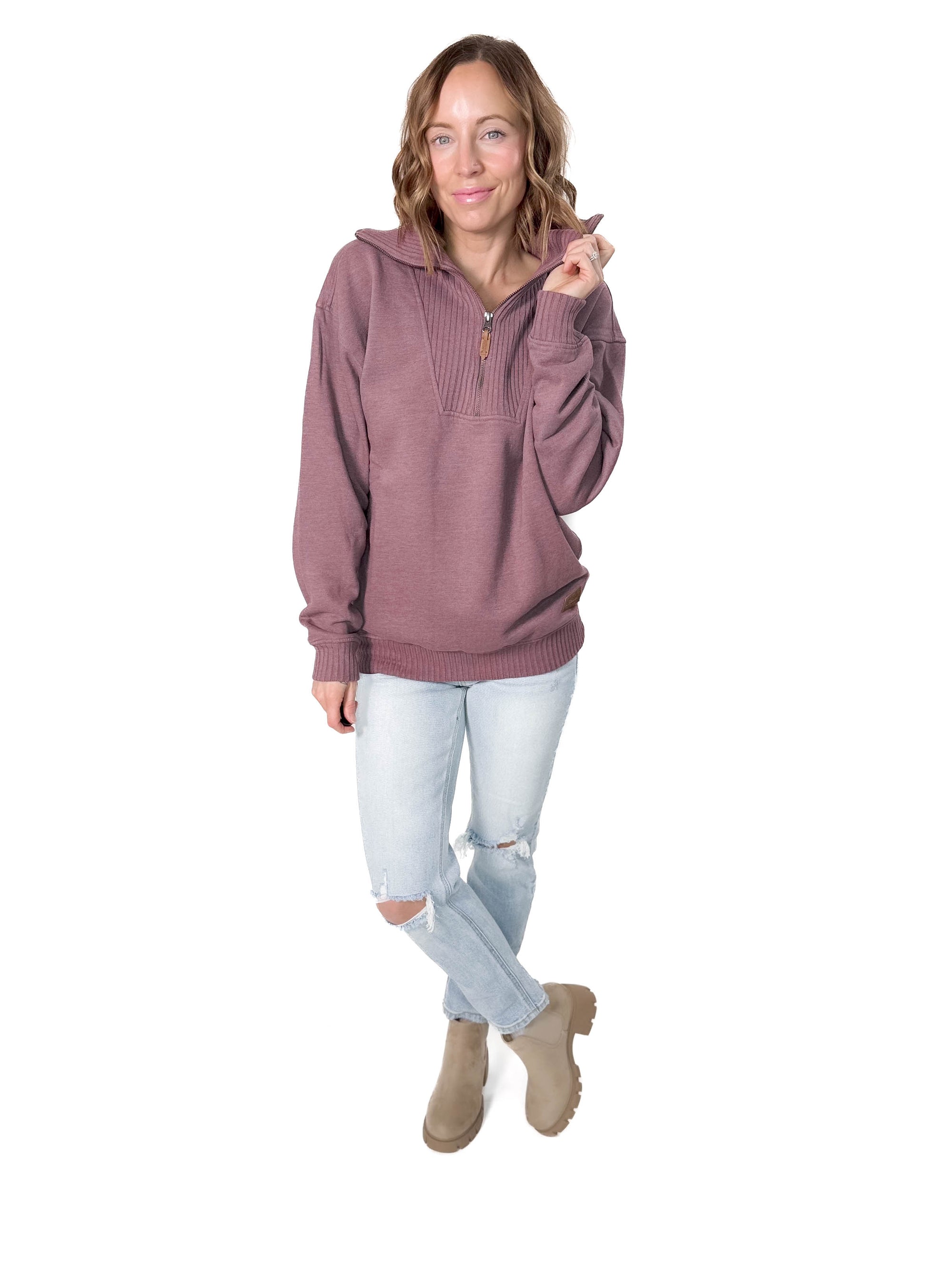 Thelma Mock Neck Fleece- MAUVE-FINAL SALE