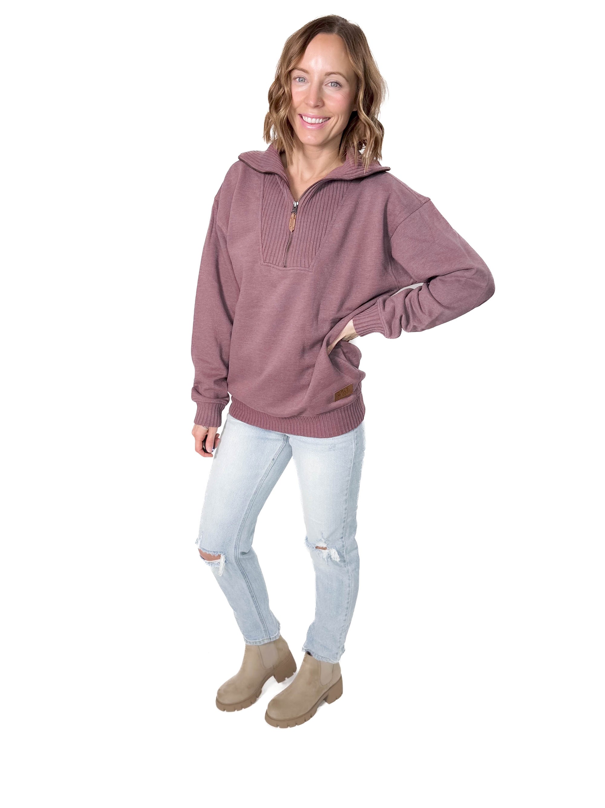 Thelma Mock Neck Fleece- MAUVE-FINAL SALE