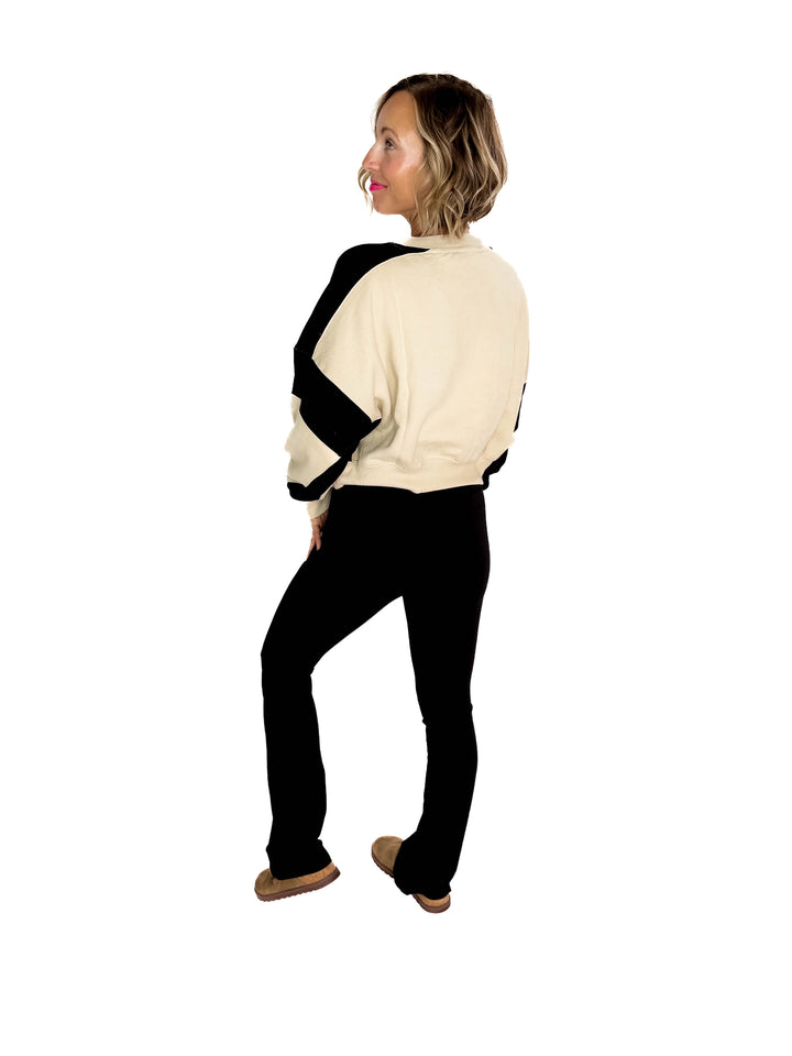 MONO B Bono Waist Length Pullover- BONE/BLACK