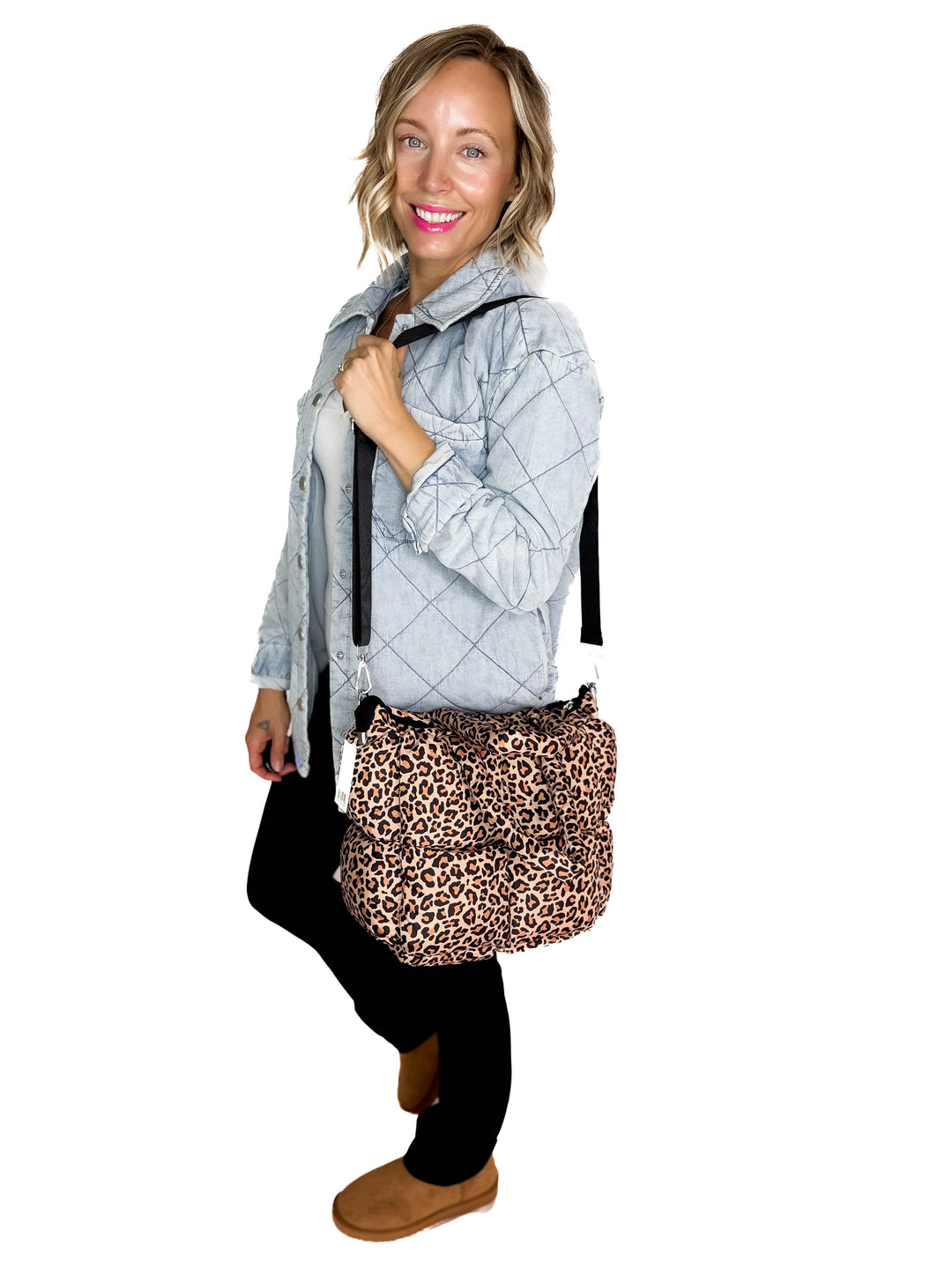 Kady Quilted Puffer Tote- LEOPARD