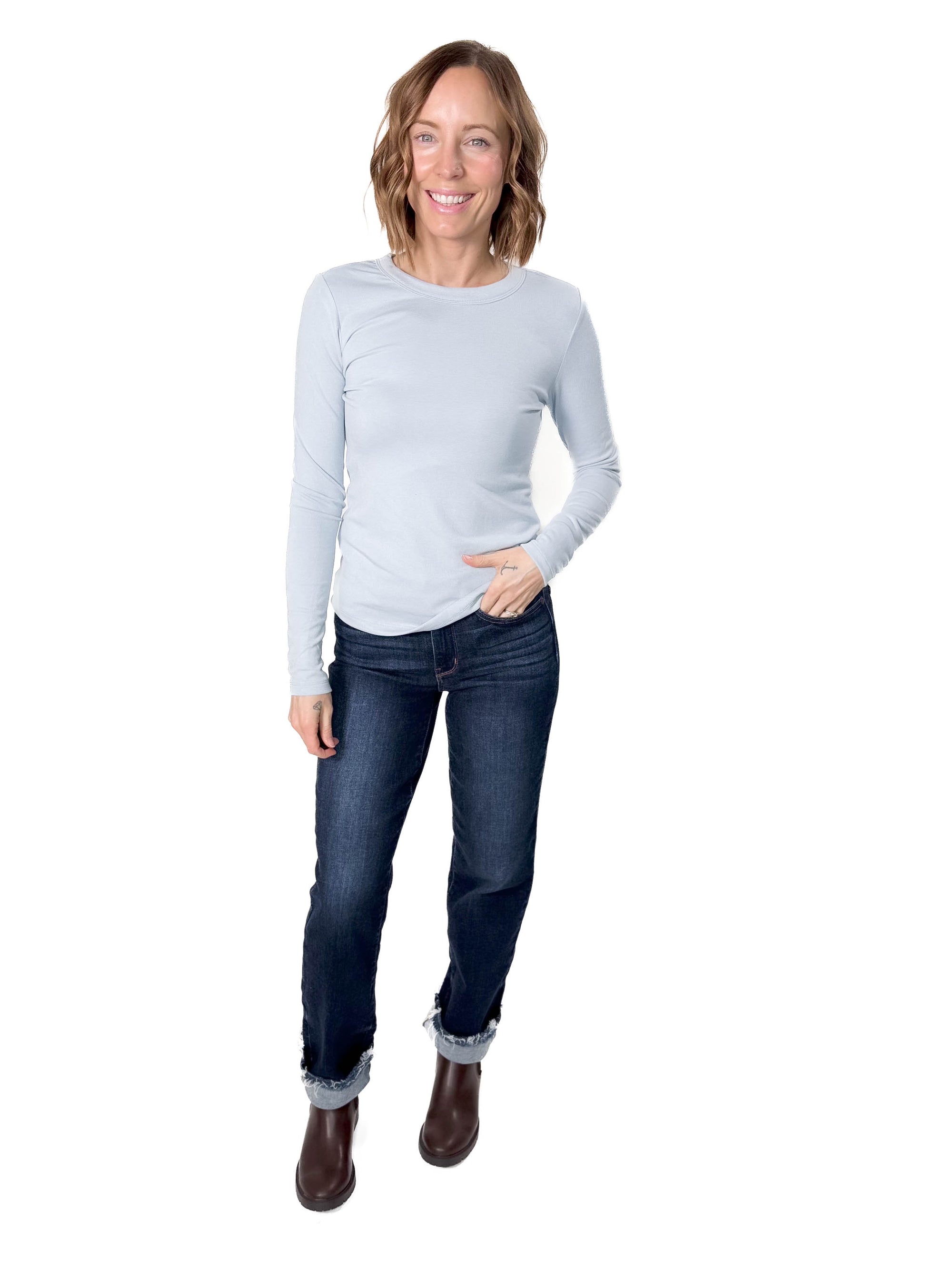 Chello Round Neck Long Sleeve- SKY-FINAL SALE