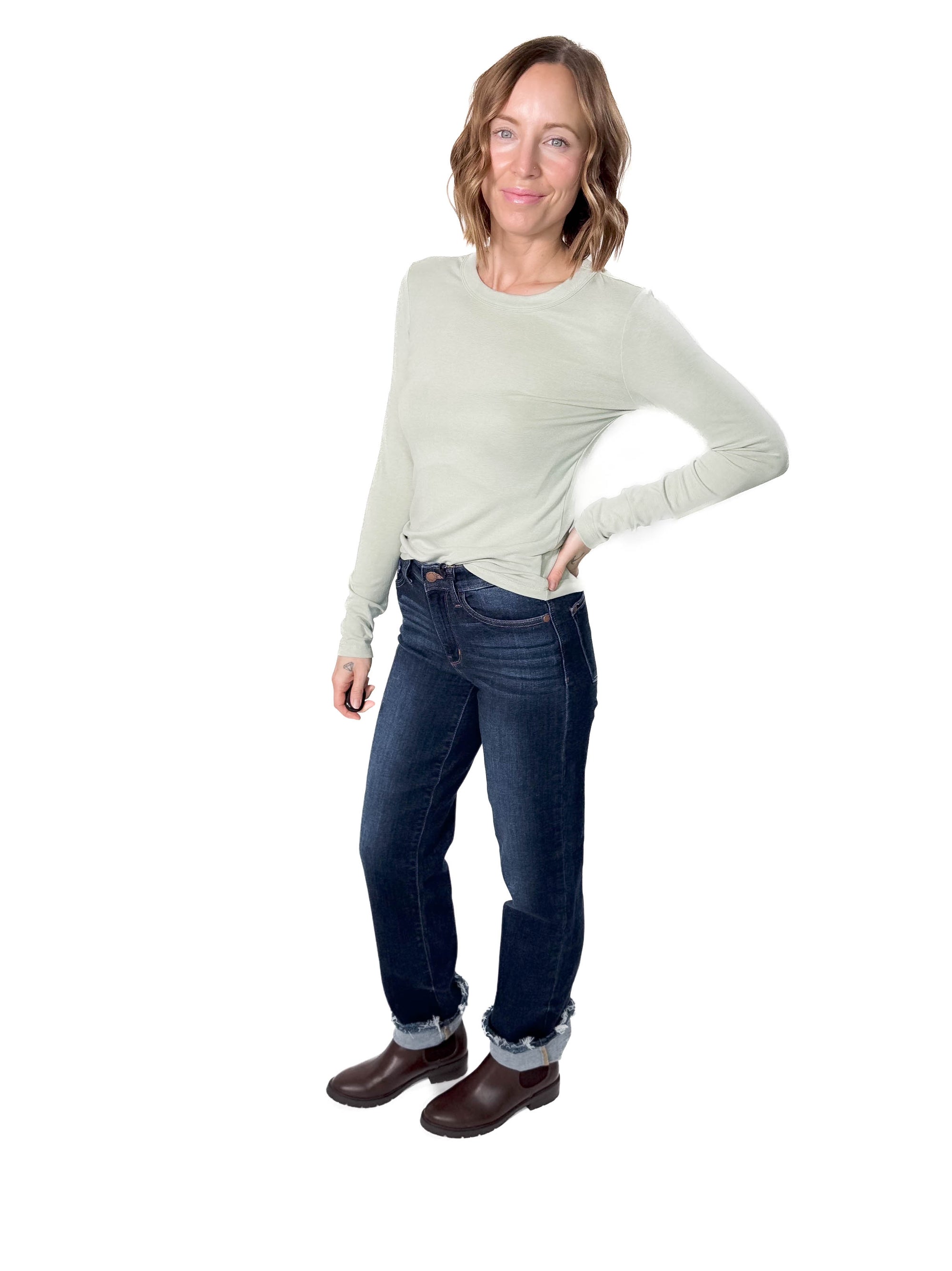 Chello Round Neck Long Sleeve- SAGE-FINAL SALE