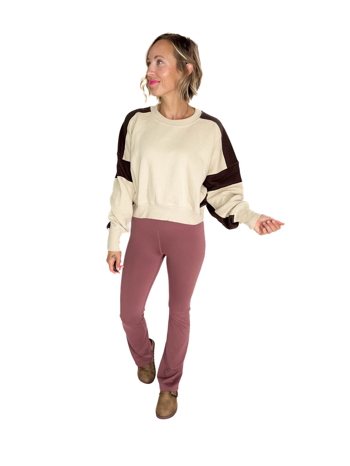 MONO B Bono Waist Length Pullover- BONE/ESPRESSO