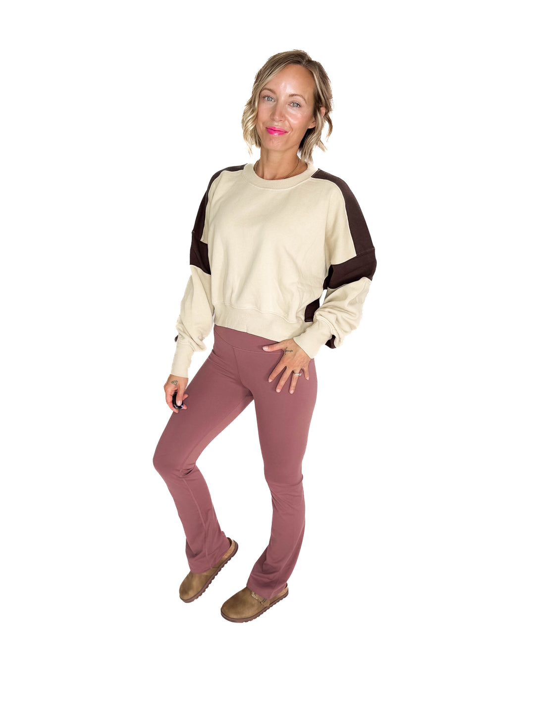 MONO B Bono Waist Length Pullover- BONE/ESPRESSO