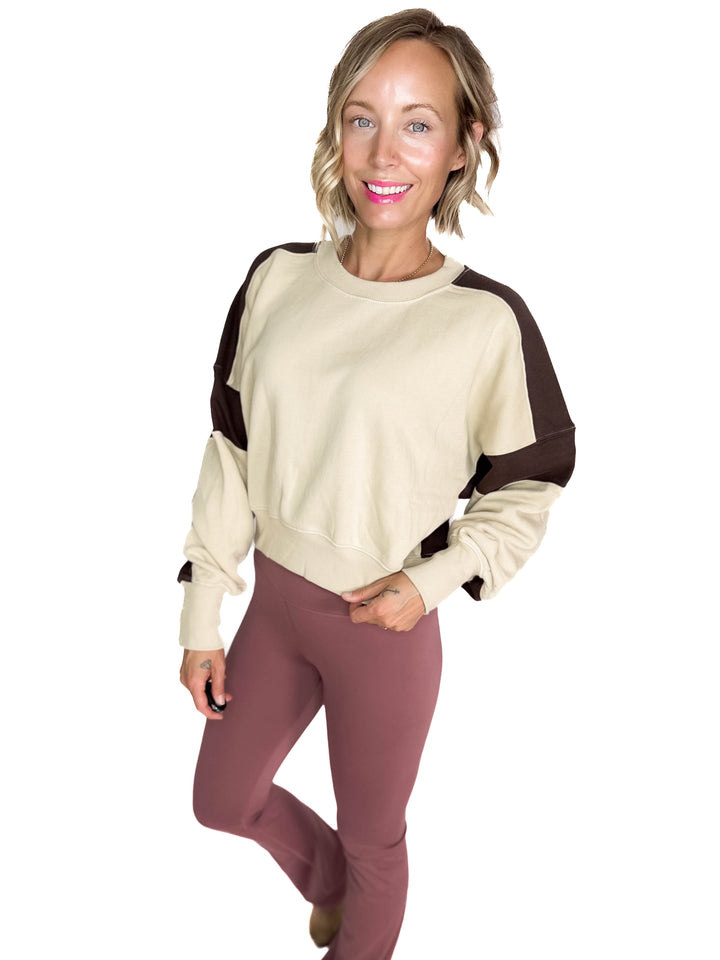MONO B Bono Waist Length Pullover- BONE/ESPRESSO