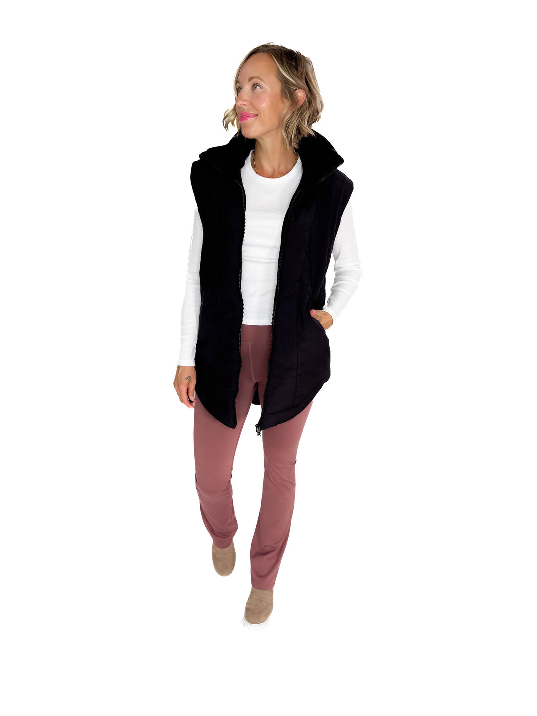 MONO B Summit Fleece Lined Vest- BLACK
