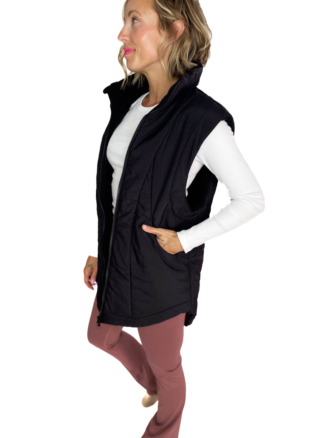 MONO B Summit Fleece Lined Vest- BLACK