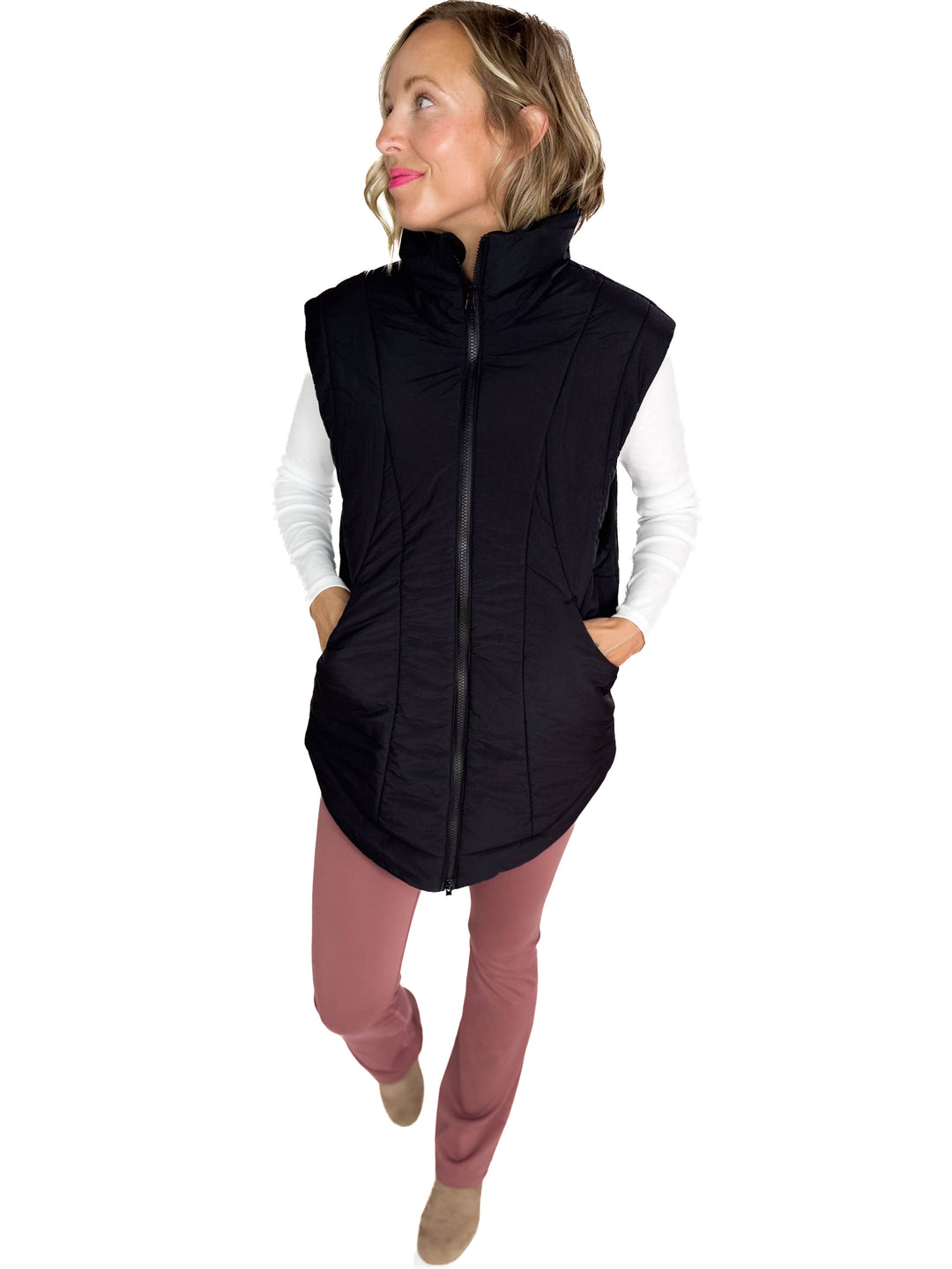 MONO B Summit Fleece Lined Vest- BLACK