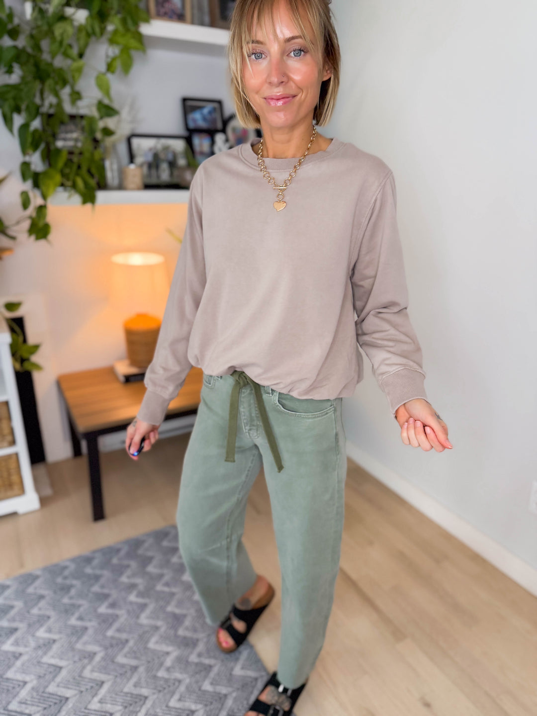 Mono B Quinn Mineral Cloud Bubble Hem Pullover- SILKEN TAUPE-FINAL SALE
