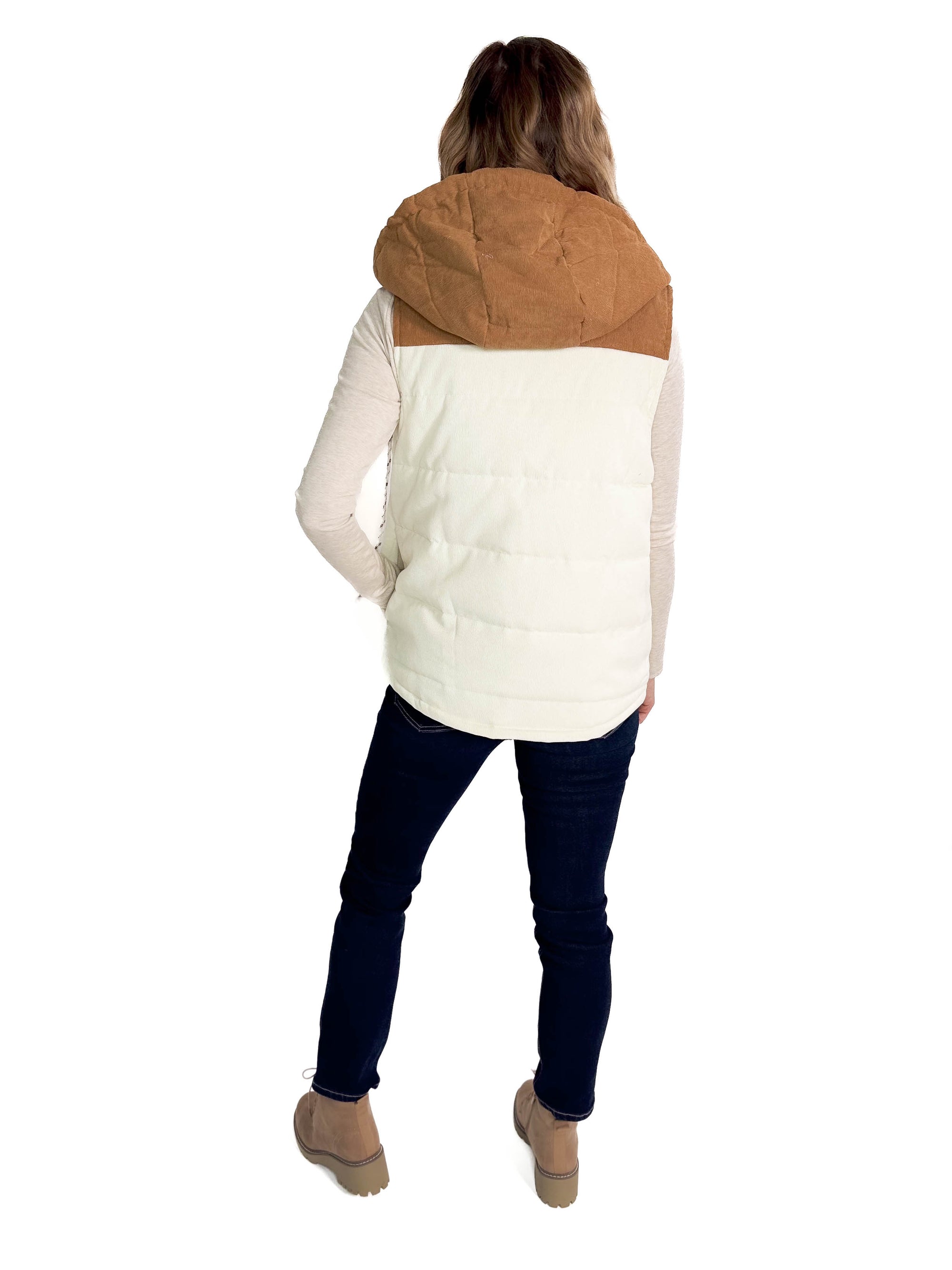 Apex Corded Puffer Vest- OFF WHITE/TAUPE