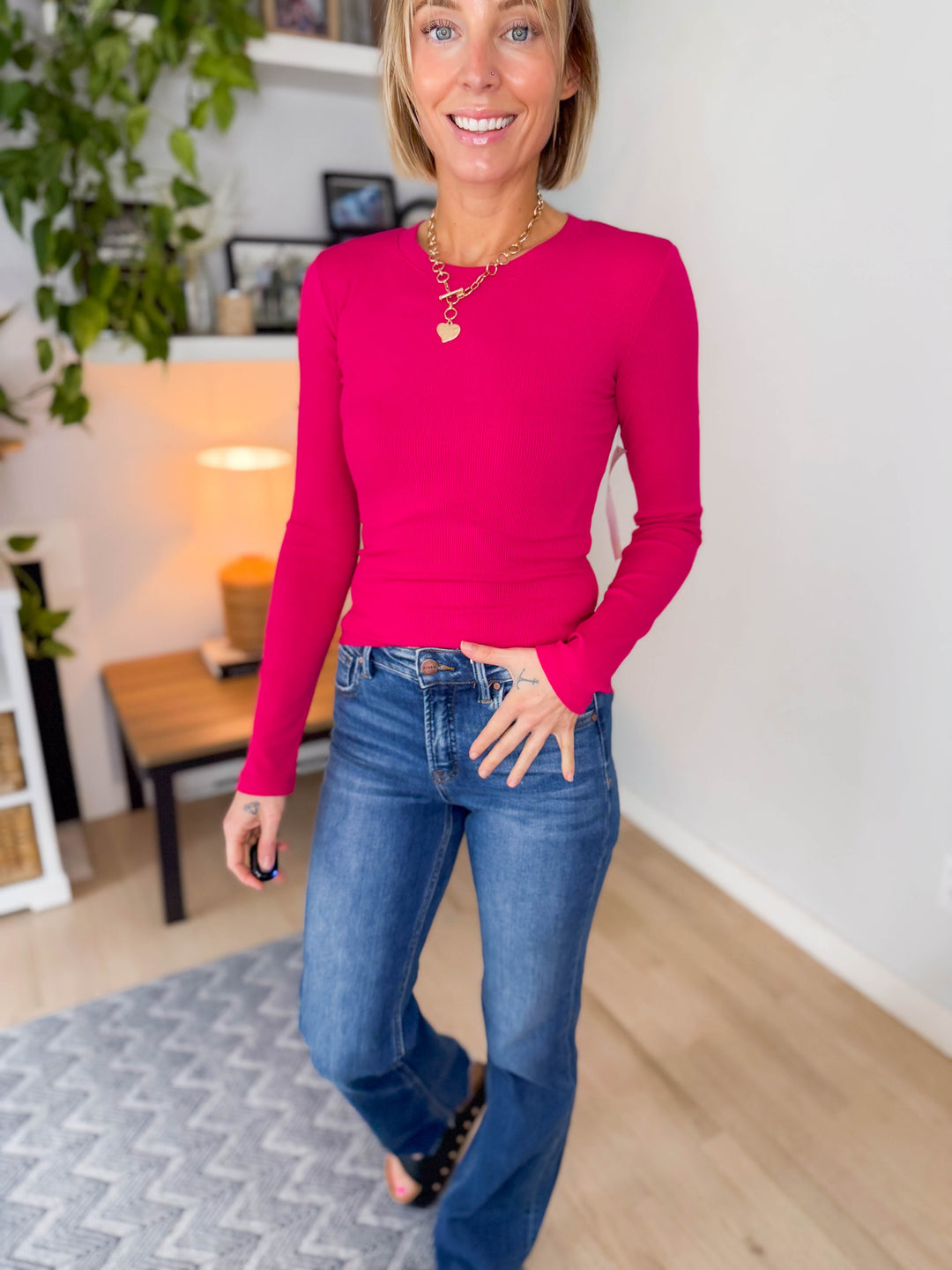 Mono B Linley Micro Ribbed Long Sleeve- PLUM PINK