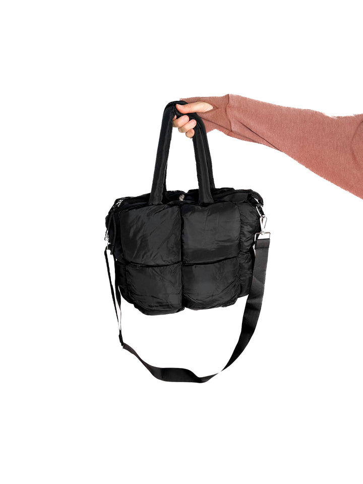 Kady Quilted Puffer Tote- BLACK