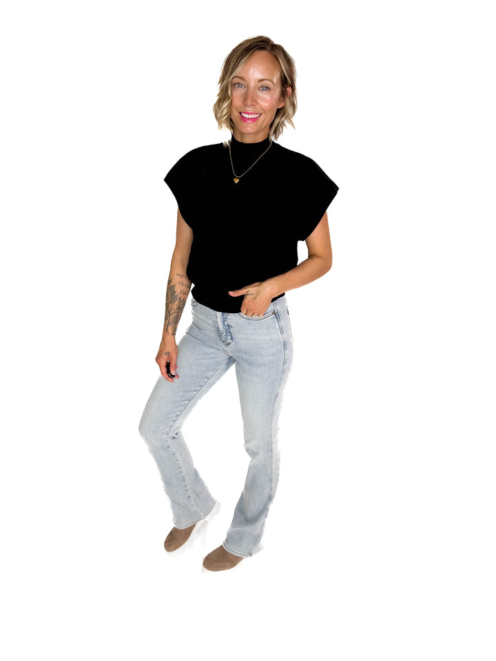 Scarlett Mock Neck Sweater Top- BLACK