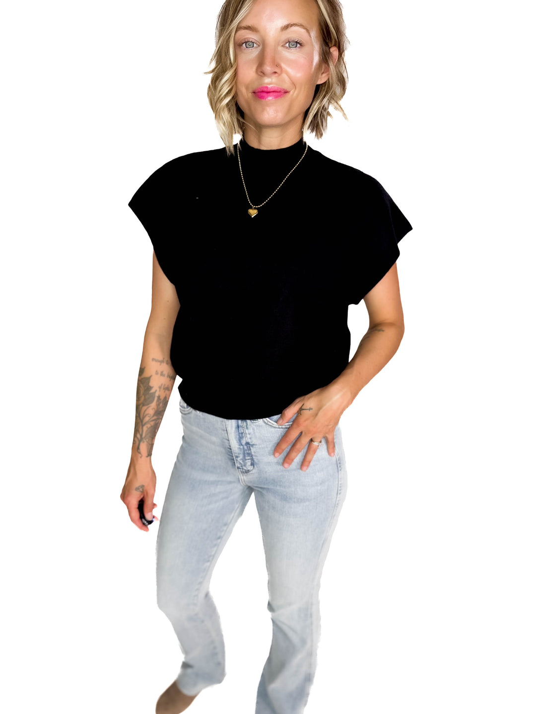 Scarlett Mock Neck Sweater Top- BLACK