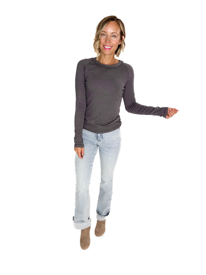 Cullen Raglan Sleeve Top- CHARCOAL