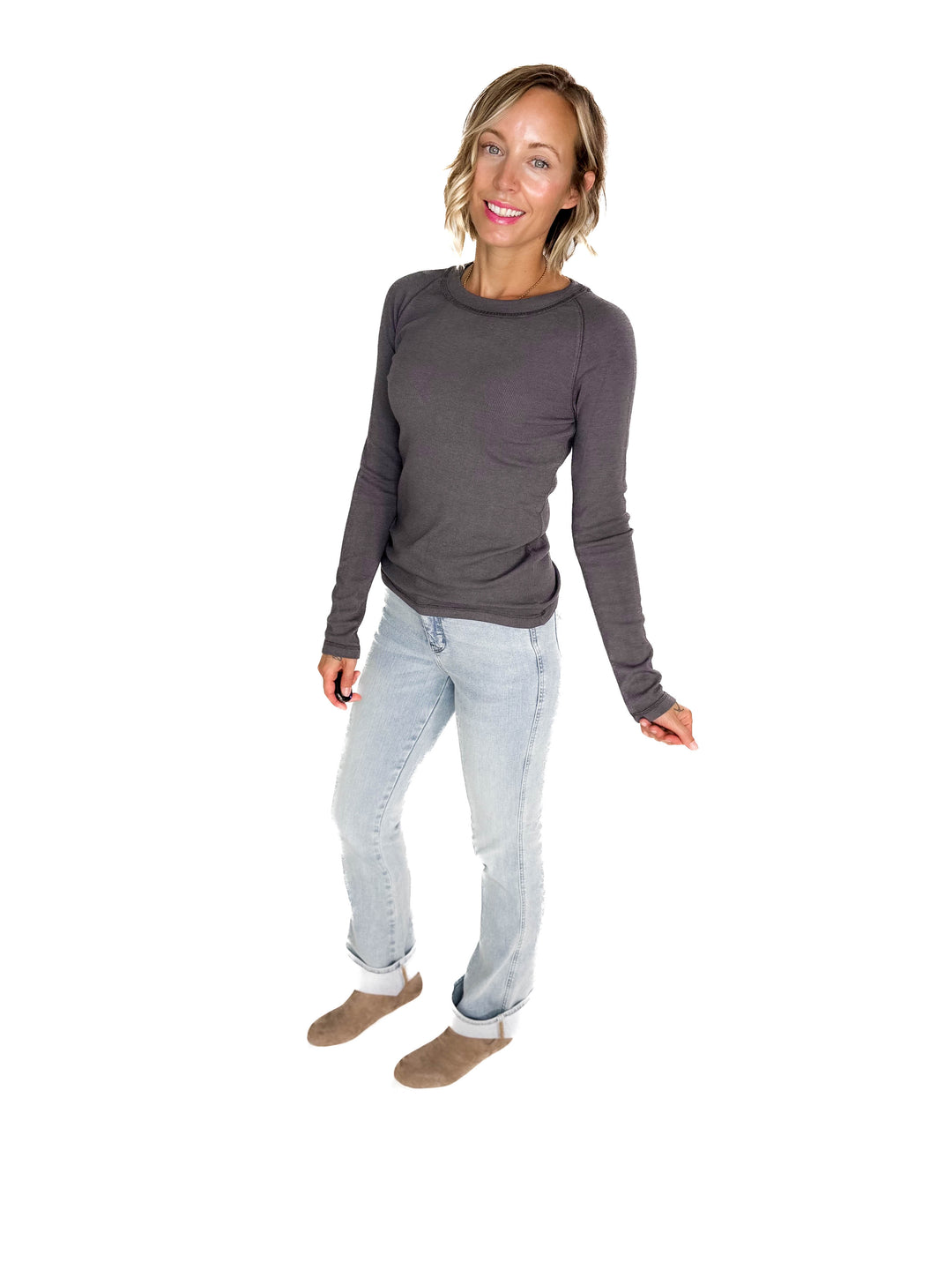 Cullen Raglan Sleeve Top- CHARCOAL