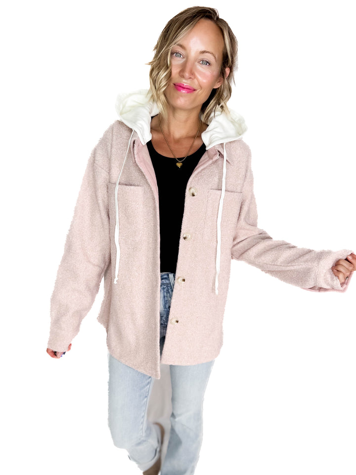 Koltyn Boucle Hooded Shacket- SOFT MAUVE