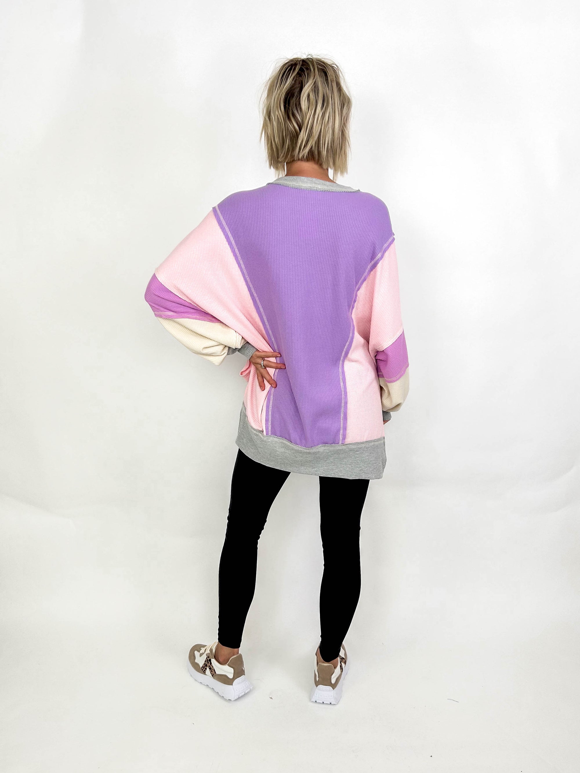 Macy Thermal Oversized Colour Block Top- LAVENDER