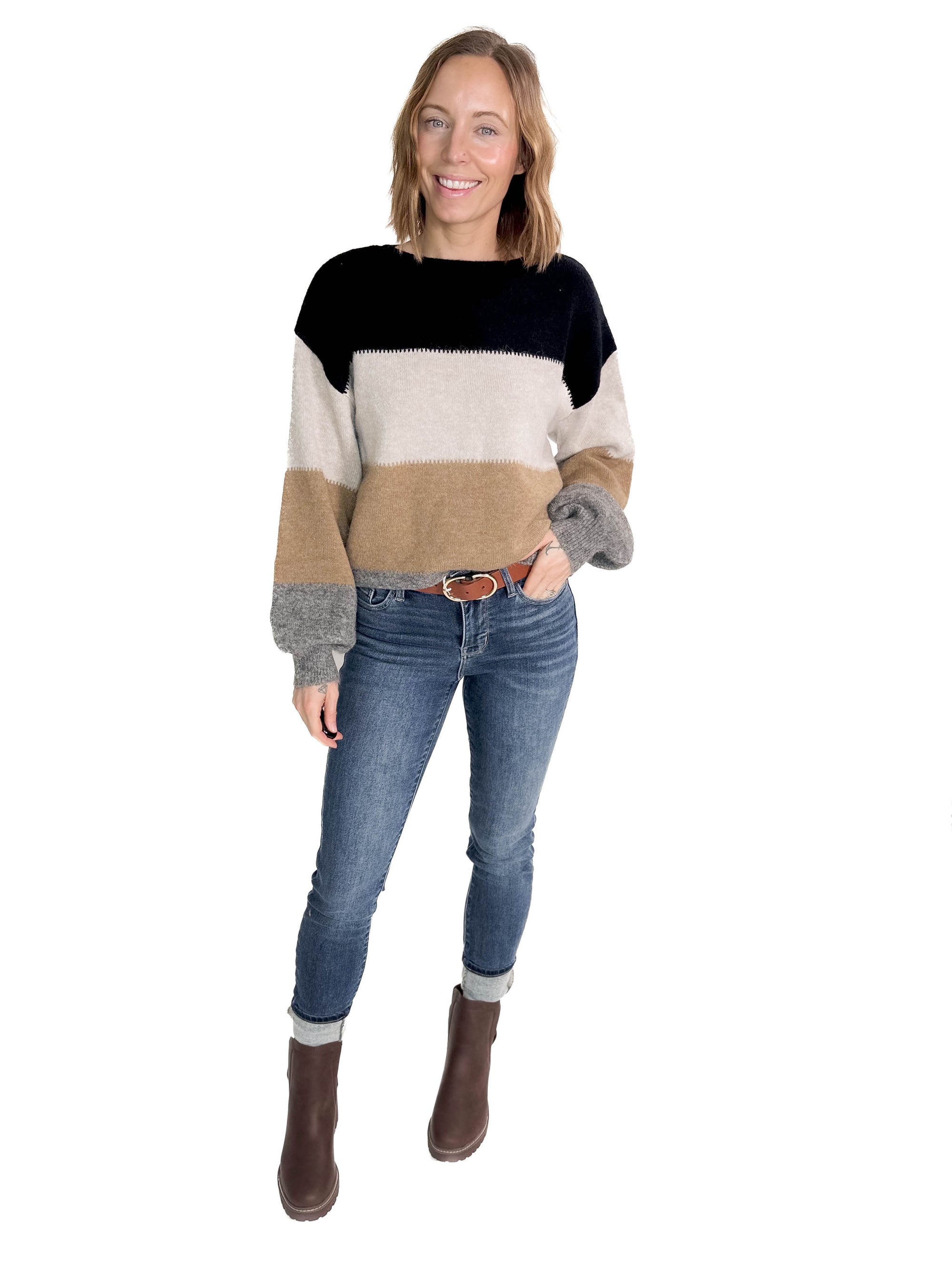 Rushton Color Block Sweater- BLACK COMBO