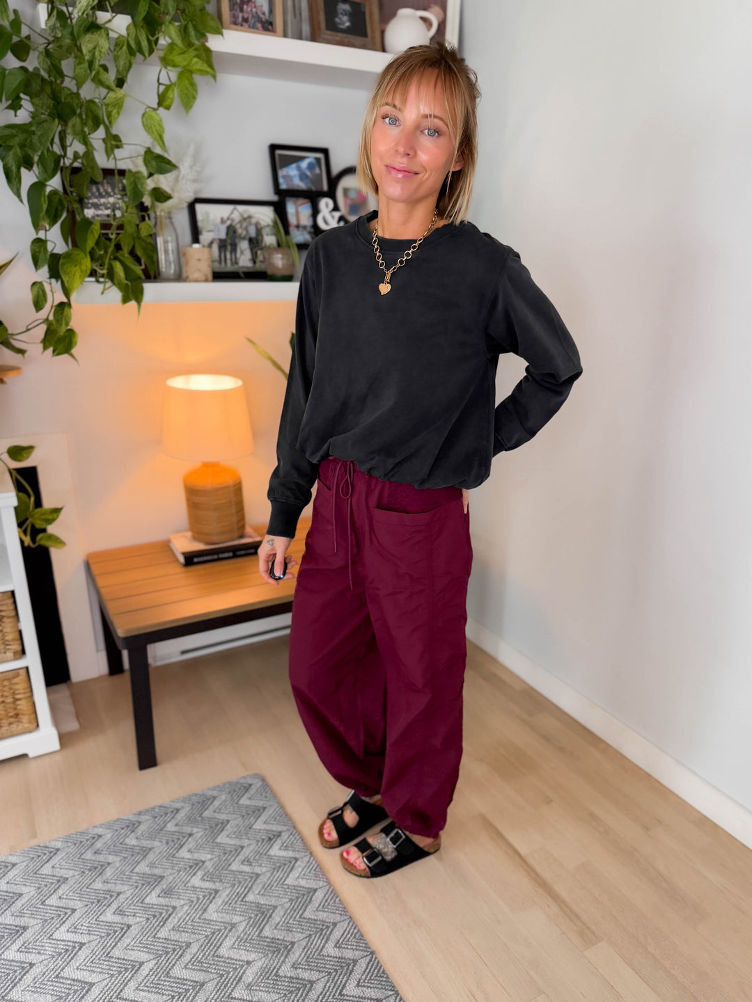Mono B Quinn Mineral Cloud Bubble Hem Pullover- BLACK-FINAL SALE