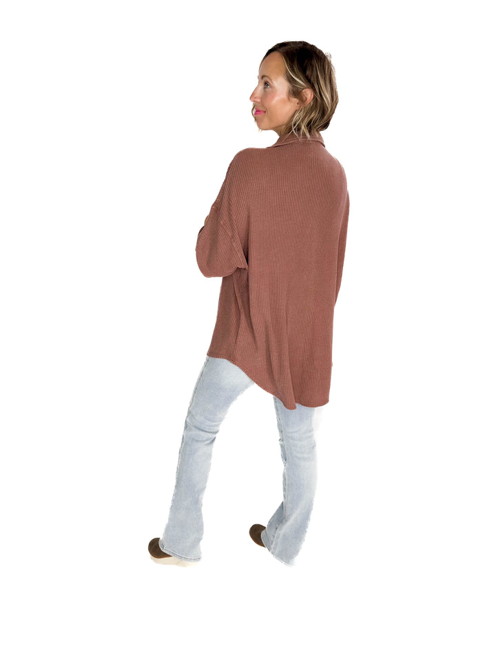 Ivy Waffle Shacket- CHESTNUT