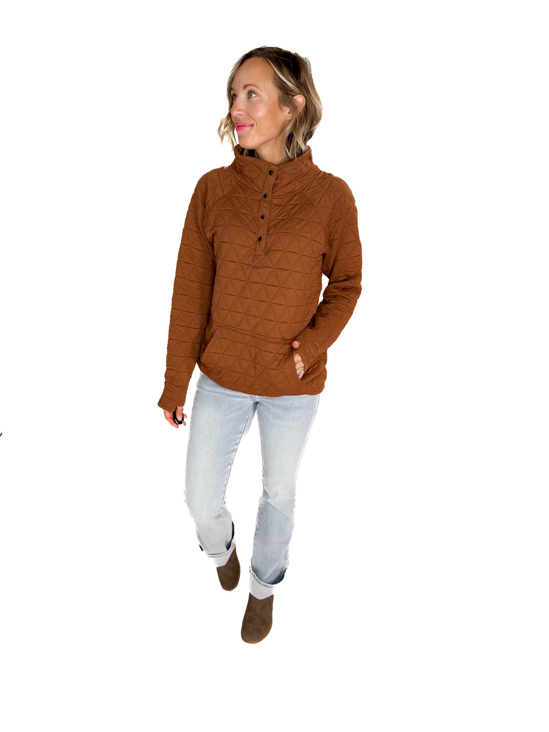 MICHELLE MAE Georgia Quilted Snap Button Pullover- RUST **PRE-ORDER ETA SEPT 10**