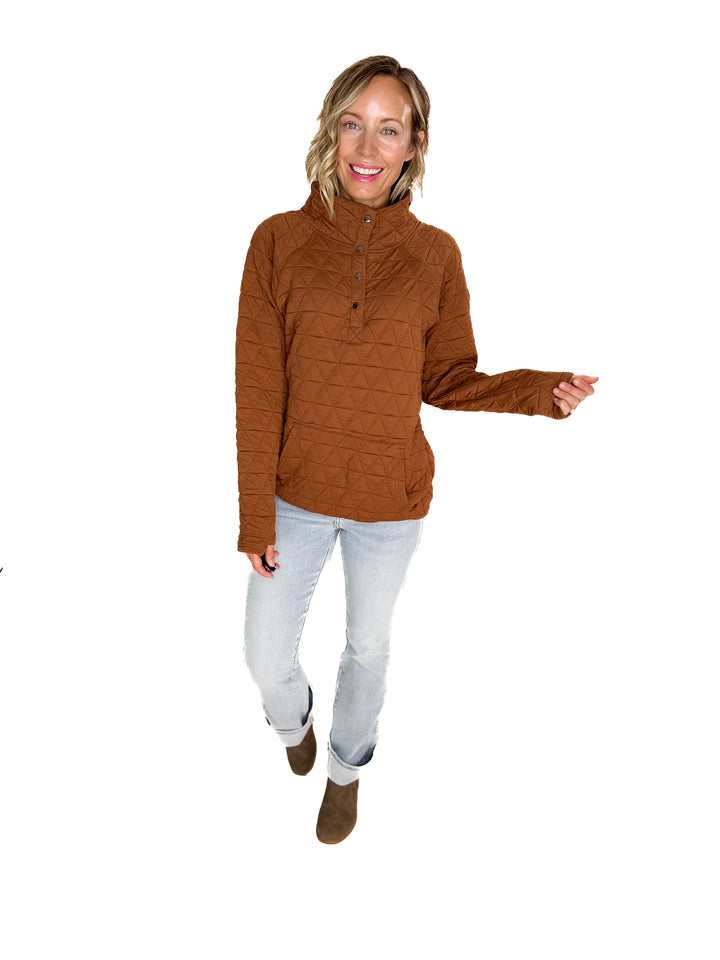 MICHELLE MAE Georgia Quilted Snap Button Pullover- RUST **PRE-ORDER ETA SEPT 10**