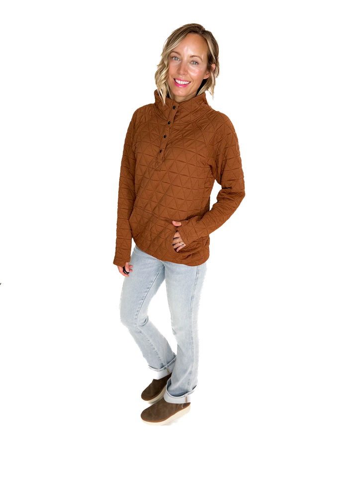 MICHELLE MAE Georgia Quilted Snap Button Pullover- RUST **PRE-ORDER ETA SEPT 10**