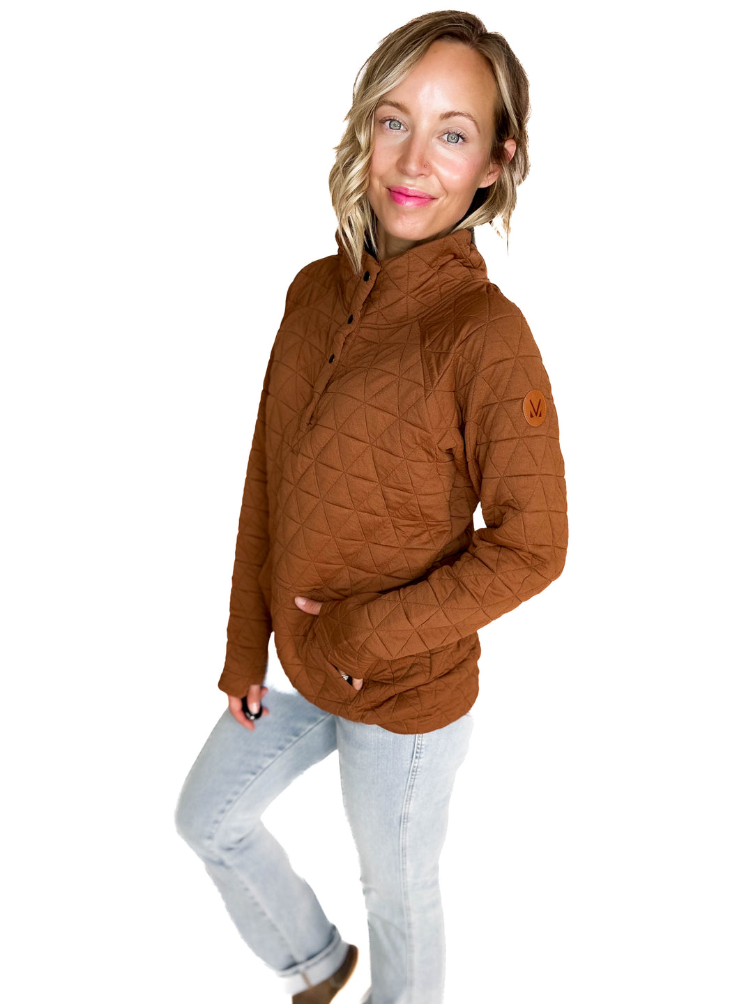 MICHELLE MAE Georgia Quilted Snap Button Pullover- RUST **PRE-ORDER ETA SEPT 10**
