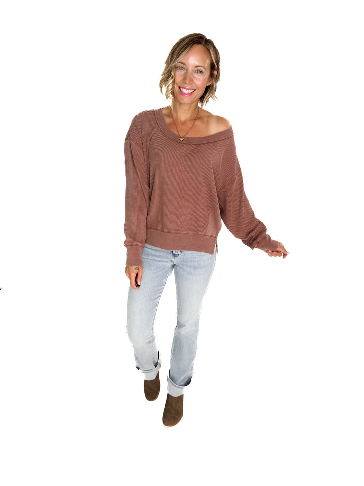 Devon Waffle Long Sleeve- CHESNUT